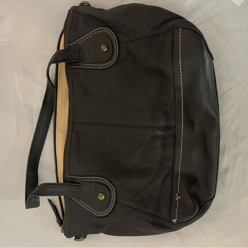Black Leather Handbag with Stitching